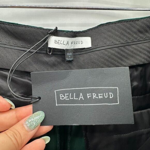 New Bella Freud Velvet Dress Pants Straight Size 10 Green Quiet Luxury Preppy - Picture 9 of 12